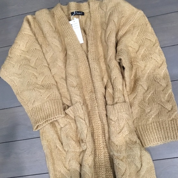 Beige Open Front Cable Knit Duster Cardigan - Picture 2 of 3